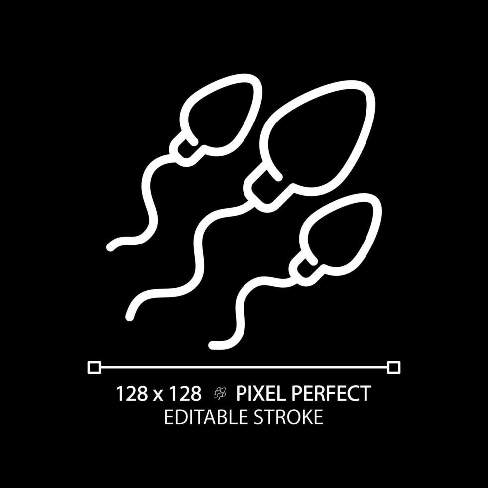 Spermatozoa egg white linear icon for dark theme. Male reproduction system, fertility. Human procreation biology, genetics. Thin line illustration. Isolated symbol for night mode. Editable stroke vector