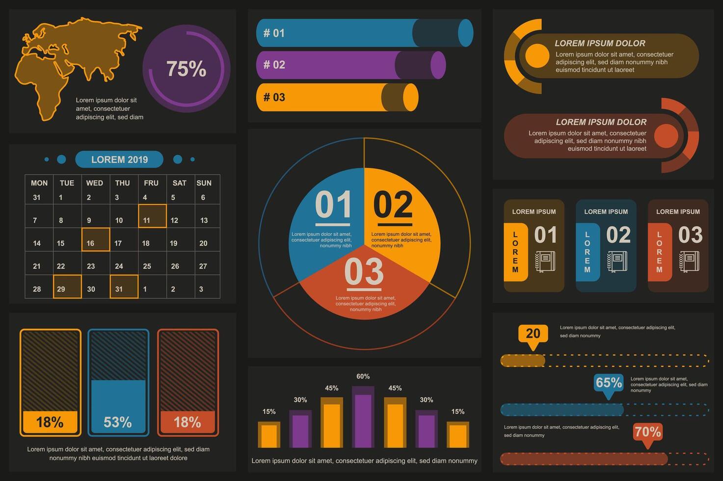 Set of infographic elements data visualization vector design template. Can be used for steps, options, business process, workflow, diagram, flowchart concept, timeline, marketing icons, info graphics.