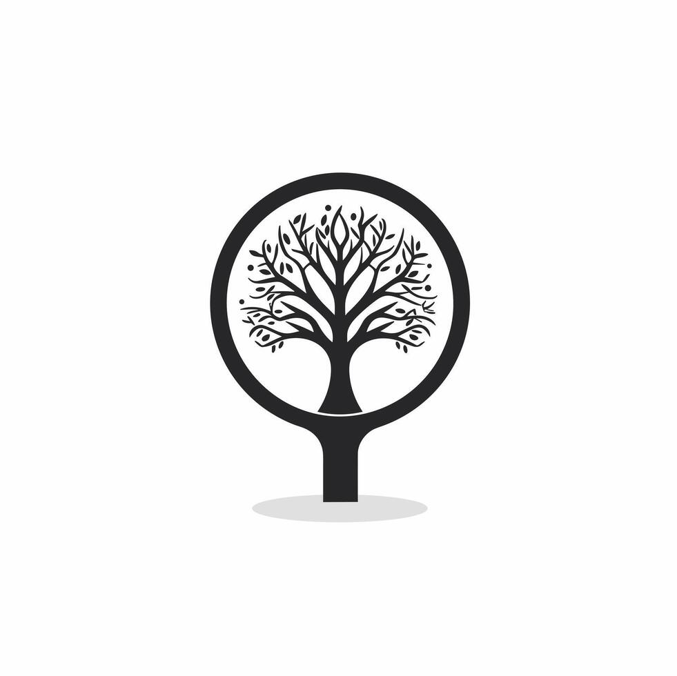 AI generated GIS development monochrome glyph logo. Focus on ecology. Magnifying glass and tree icon. Design element. Ai art for corporate branding, website vector