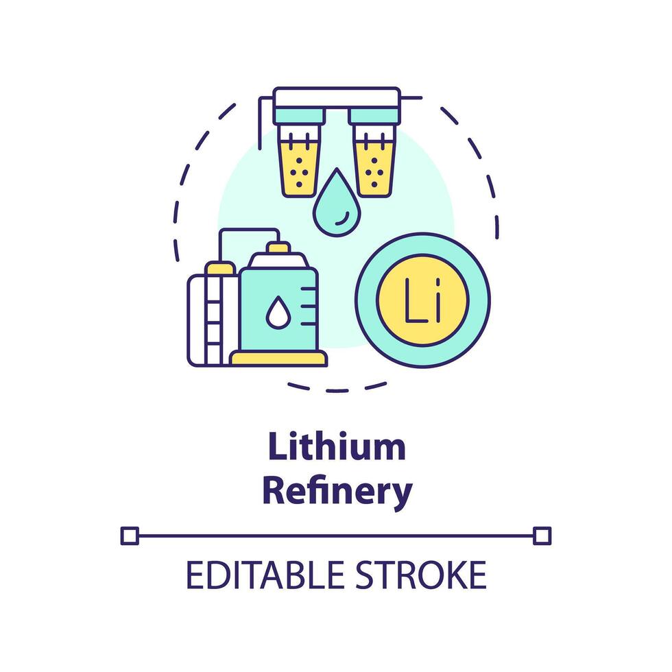 Lithium refinery multi color concept icon. Cell assembling. Resource administration. Battery production industry. Round shape line illustration. Abstract idea. Graphic design. Easy to use in brochure vector