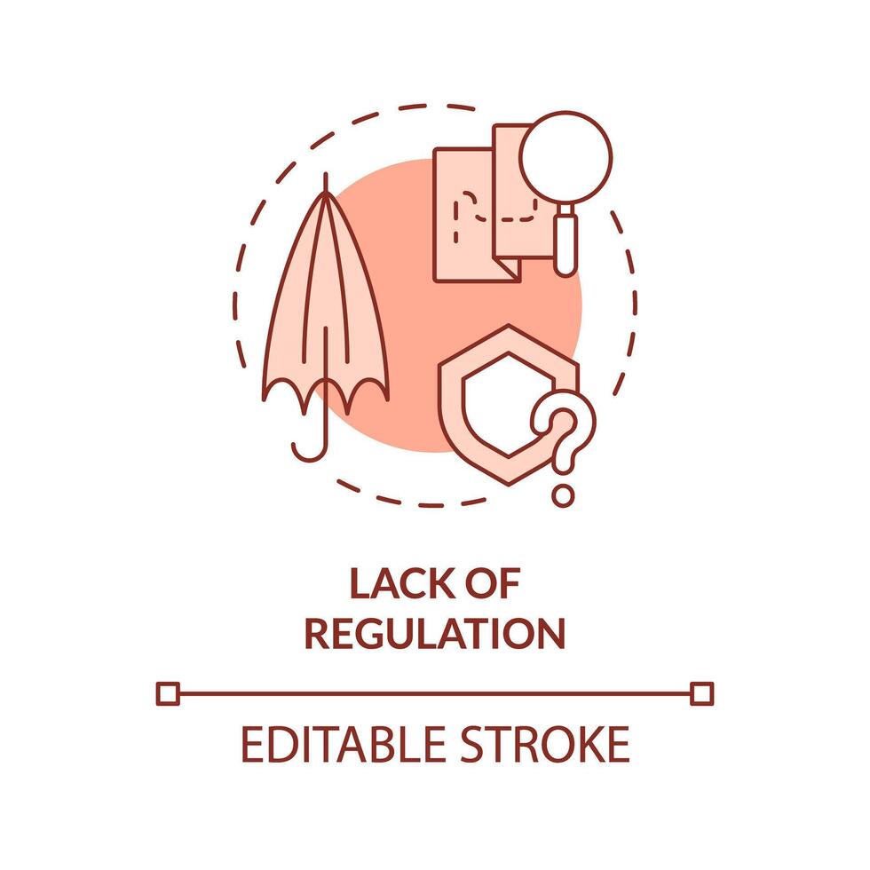 carencia de regulación rojo concepto icono. de igual a igual préstamo. No seguridad, gobierno proteccion. redondo forma línea ilustración. resumen idea. gráfico diseño. fácil a utilizar en márketing vector