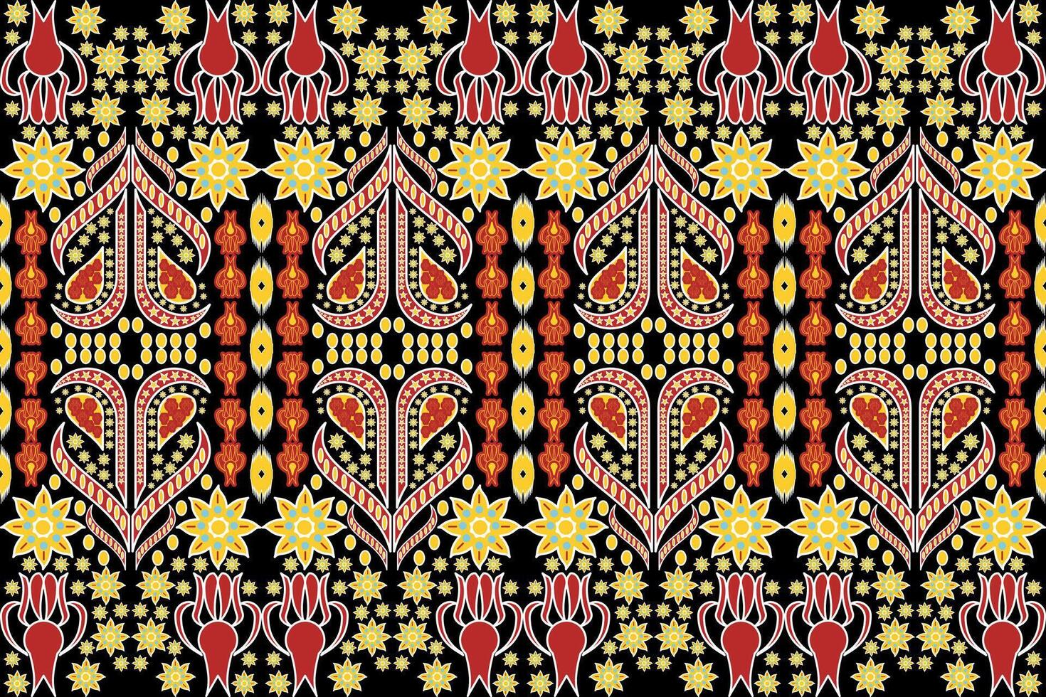 azteca tribal geométrico vector antecedentes en negro rojo amarillo blanco sin costura raya modelo. tradicional ornamento étnico estilo. diseño para textil, tela, ropa, cortina, alfombra, ornamento, envase.