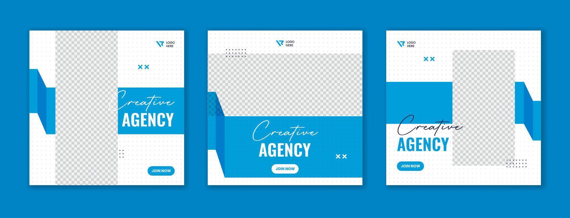 Set of blue corporate social media post template with creative clean abstract shape design for business vector