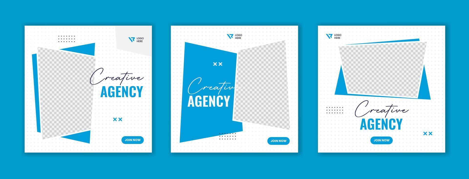 Set of blue corporate social media post template with creative clean abstract shape design for business vector