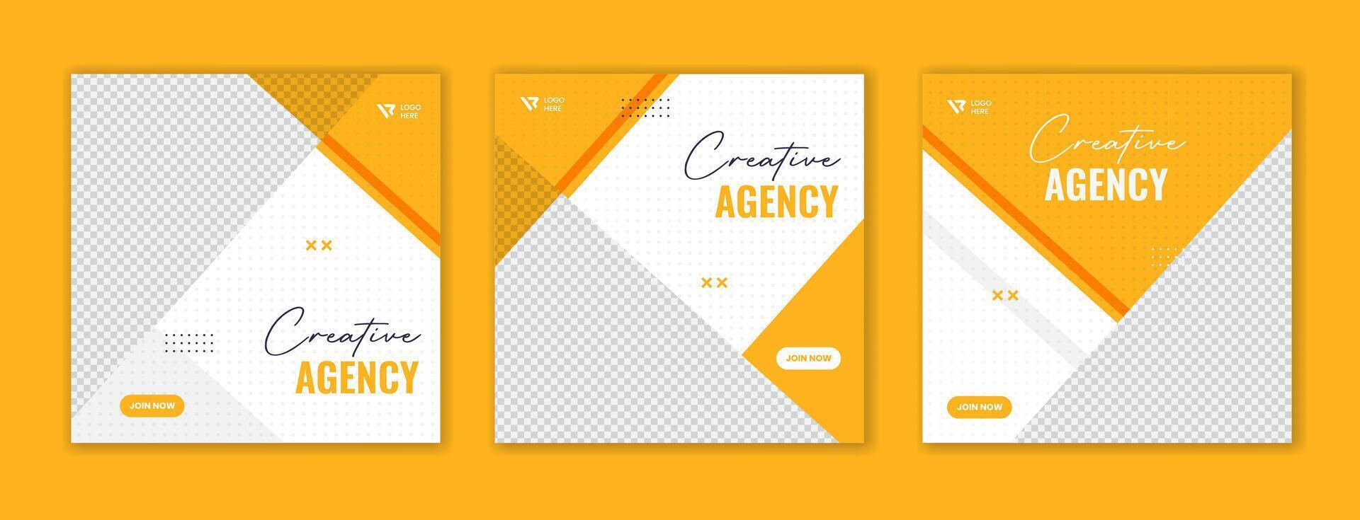 Set of abstract corporate social media post template with creative clean shape design for business vector