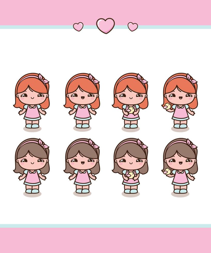 chibi pequeño muchachas vector