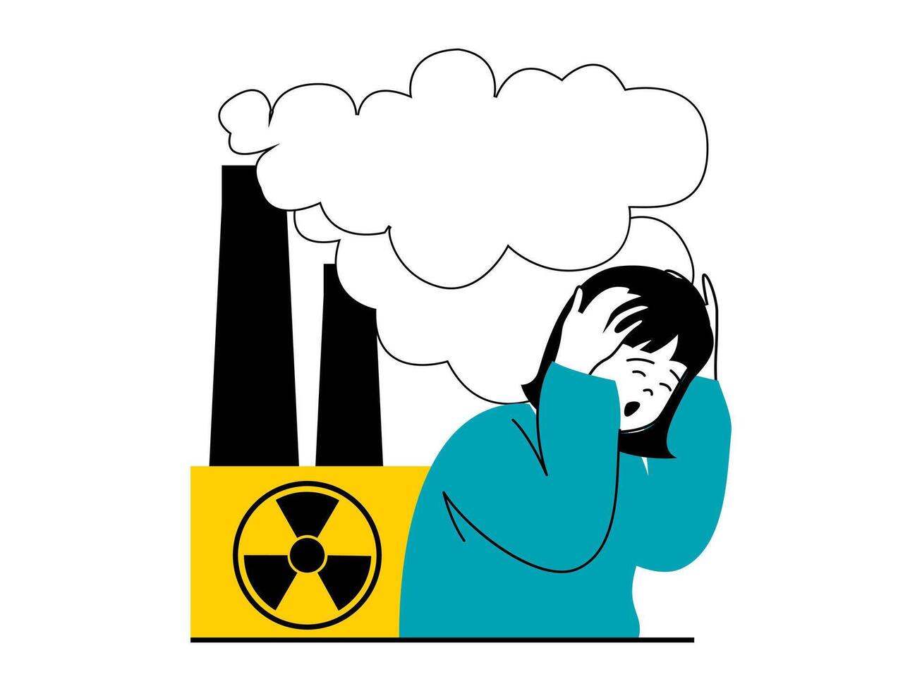 Save Earth concept with character situation. Woman suffers from toxic gas and dust emissions into air from industrial plants and factory. Vector illustration with people scene in flat design for web