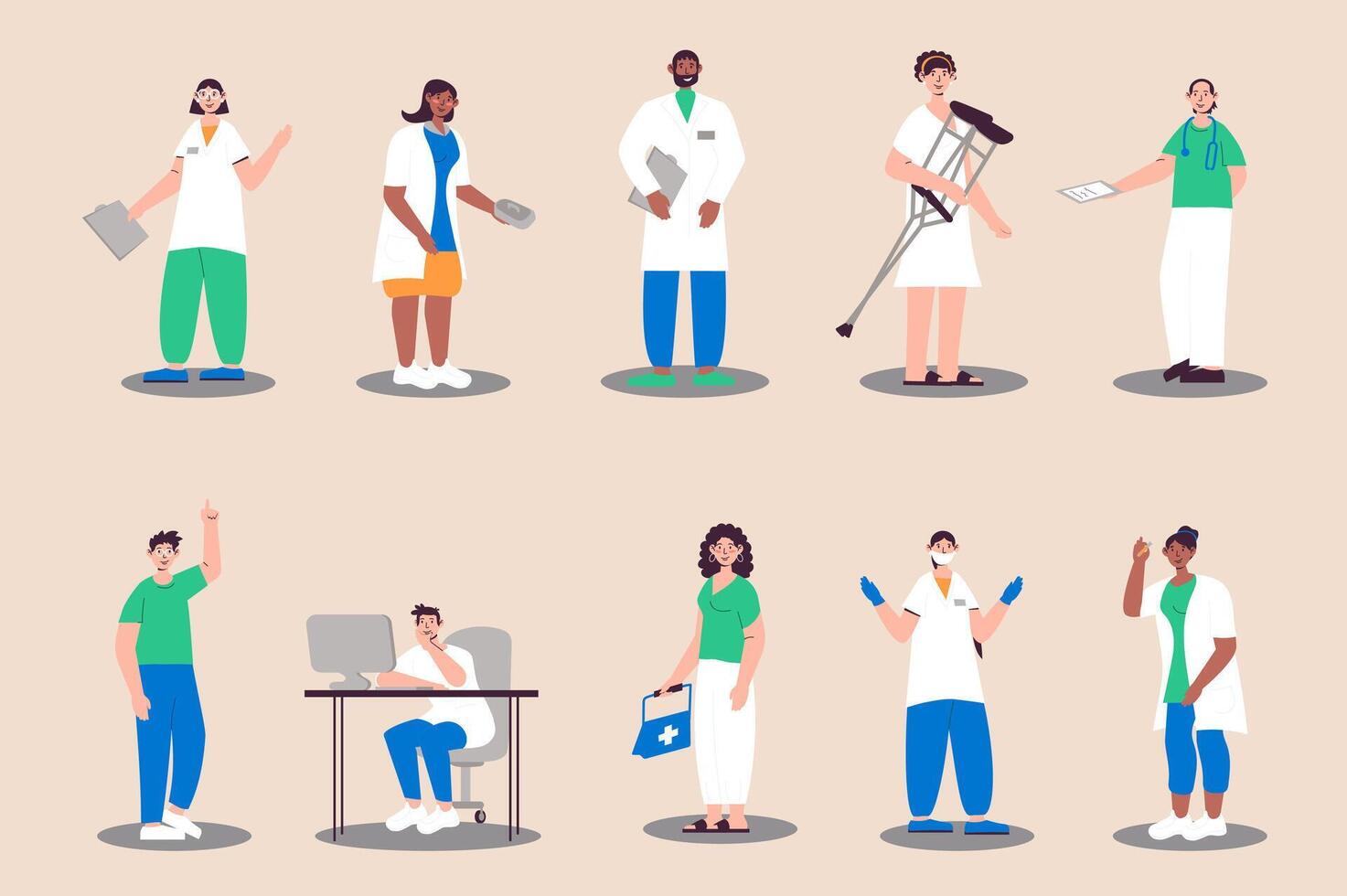 médico personal personas conjunto en plano diseño. hombres y mujer trabajo en hospital, enfermeras y doctores, dentistas, medicos y otro. haz de diverso caracteres. vector ilustración aislado personas para web