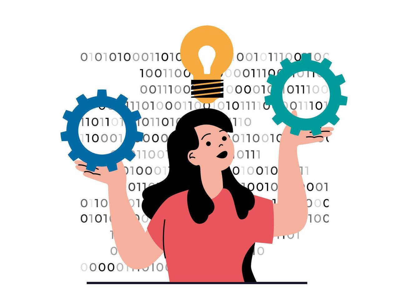 Programming software concept with character situation. Woman working ...