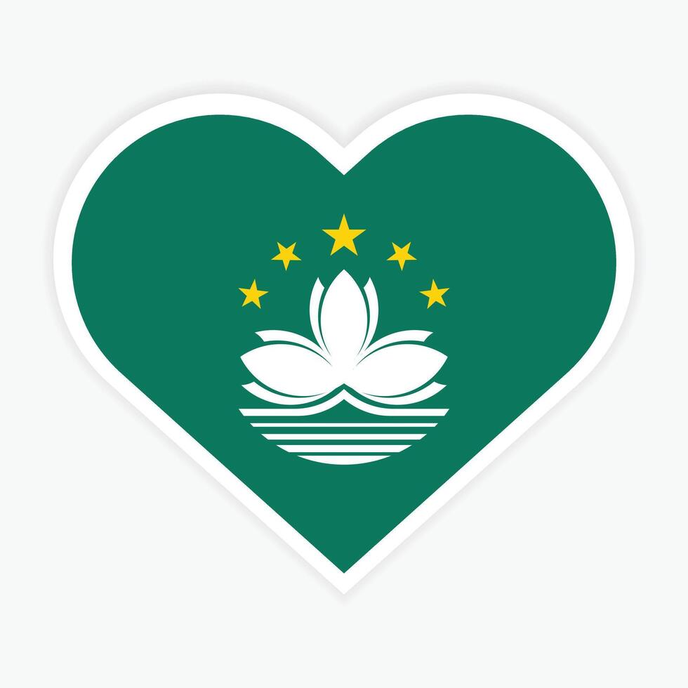 Macau national flag vector icon design. Macau flag in Heart design shape. Vector Macau flag in Heart.