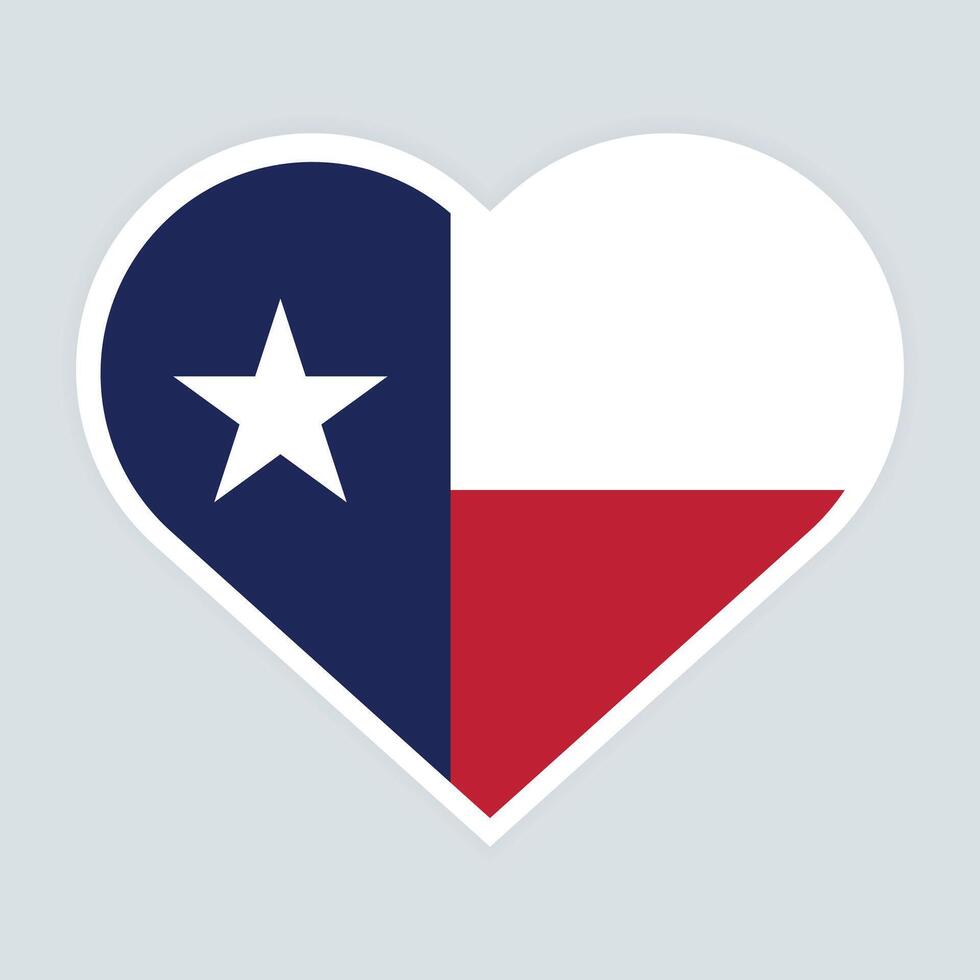 Flat Illustration of Texas state flag. Texas state flag in Heart design shape. Vector Texas flag in Heart.