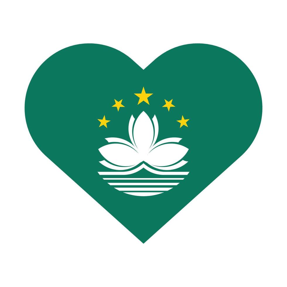Macau national flag vector icon design. Macau flag in Heart design shape. Vector Macau flag in Heart.