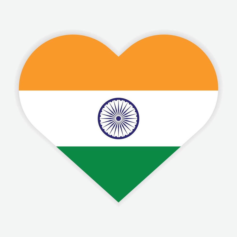 India national flag vector icon design. India flag in Heart design shape. Vector India flag in Heart.