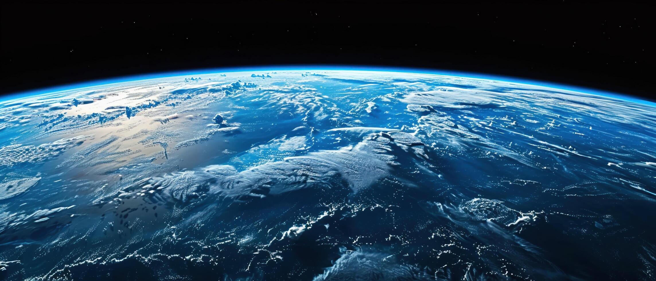 AI generated A Stunning image of the Earths curvature highlighting the thin blue line of the atmosphere in outer space. photo