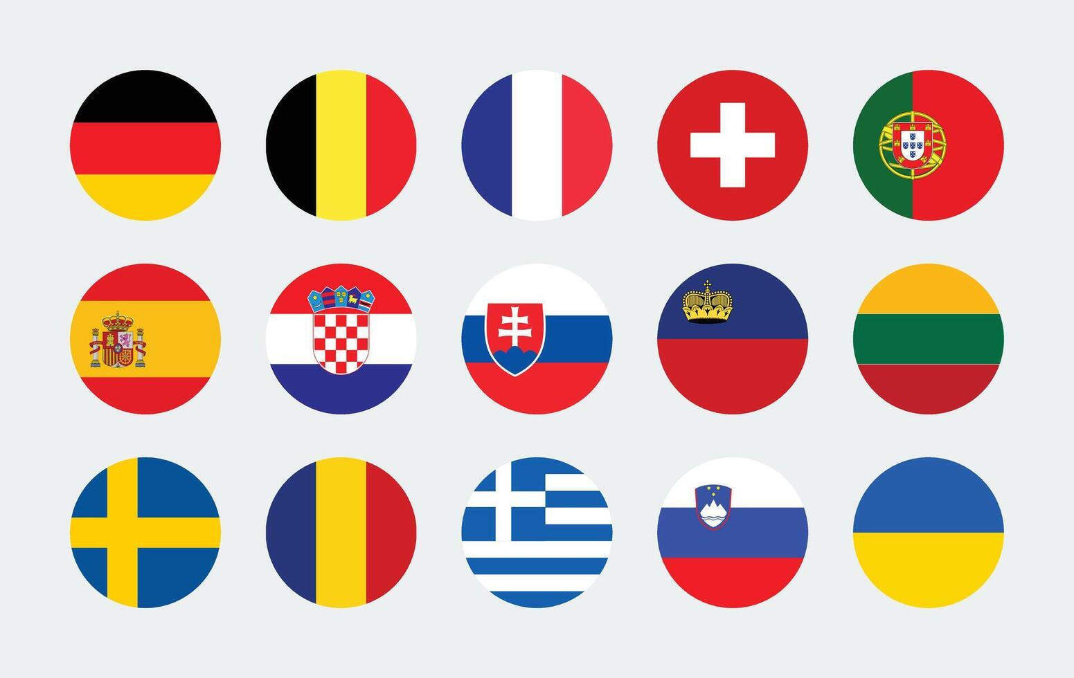 Flat illustration of  European country national flags. set of European country round flags. vector