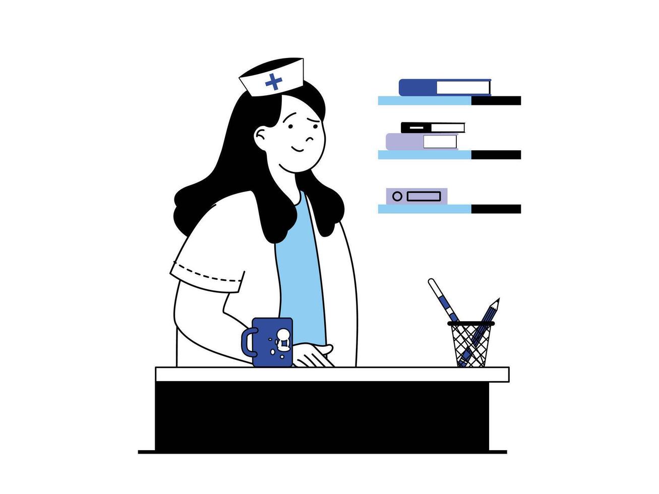 médico concepto con personaje situación. enfermero trabajos a recepción en clínica o hospital, Satisface pacientes y registros a visitando doctor. vector ilustración con personas escena en plano diseño para web