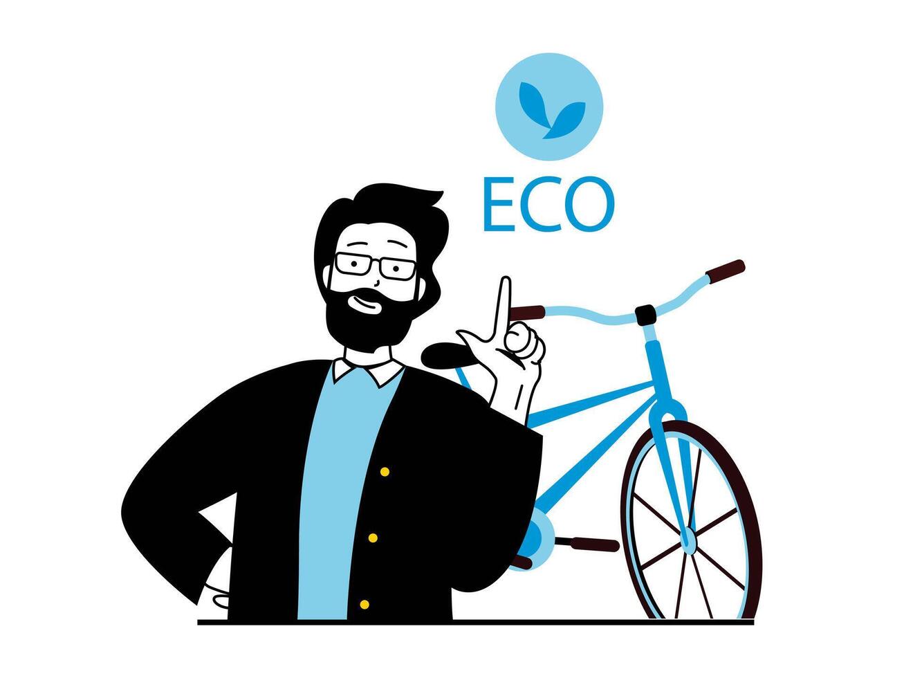 Zero waste concept with character situation. Man cares about environment and ecology of planet, rides bicycle and leads healthy lifestyle. Vector illustration with people scene in flat design for web