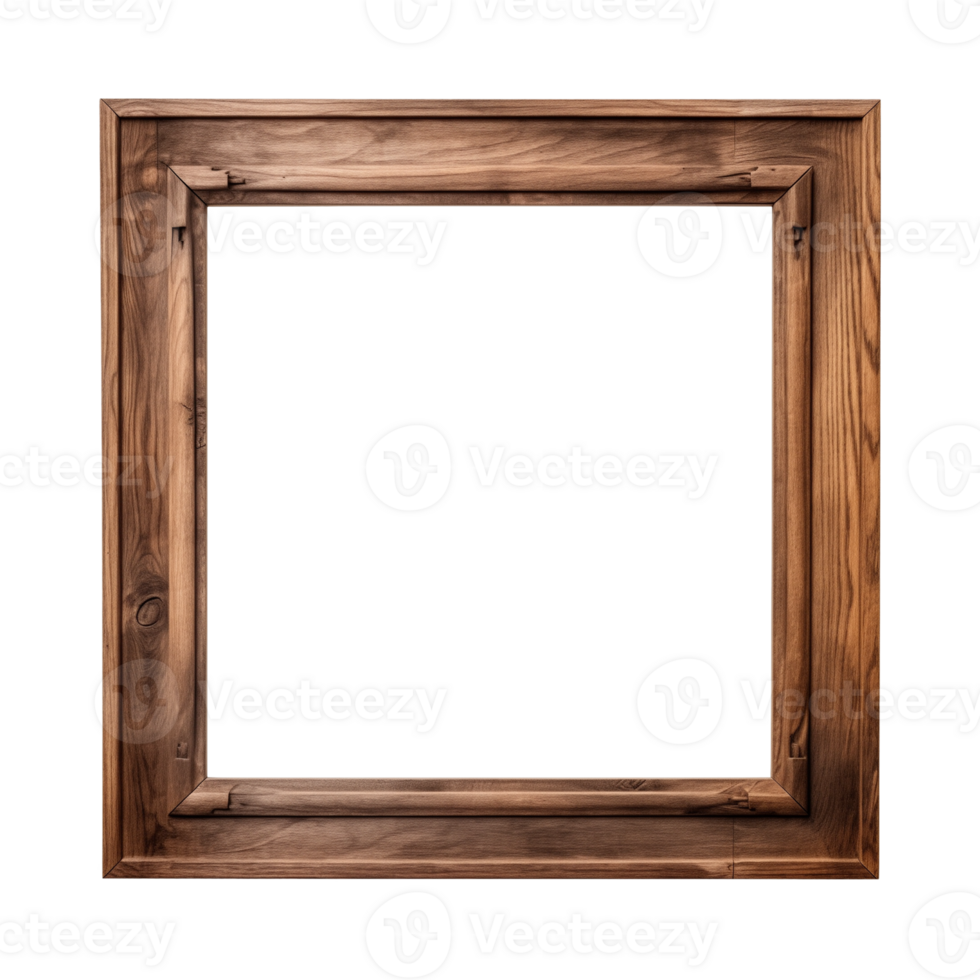 AI generated an old wooden square frame isolated on a transparent background png