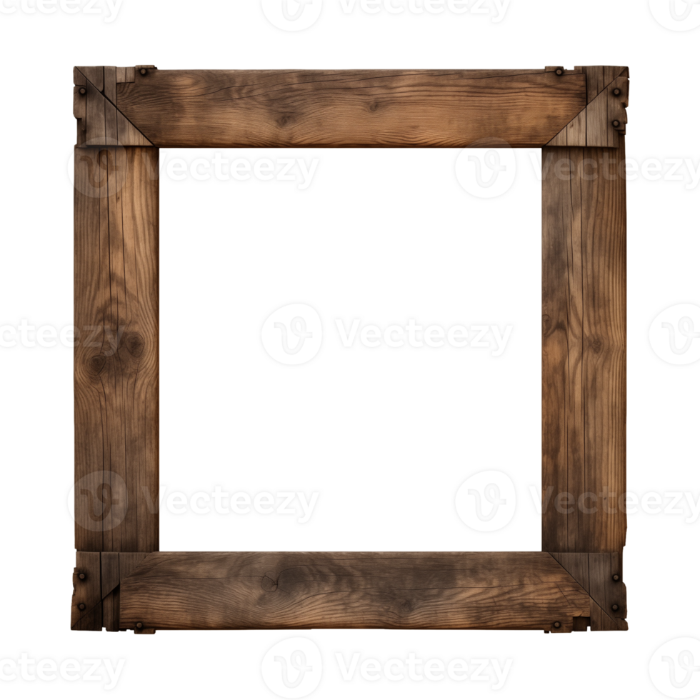 AI generated an old wooden square frame isolated on a transparent background png