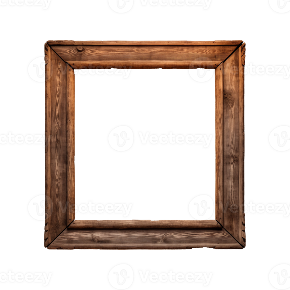 AI generated an old wooden square frame isolated on a transparent background png