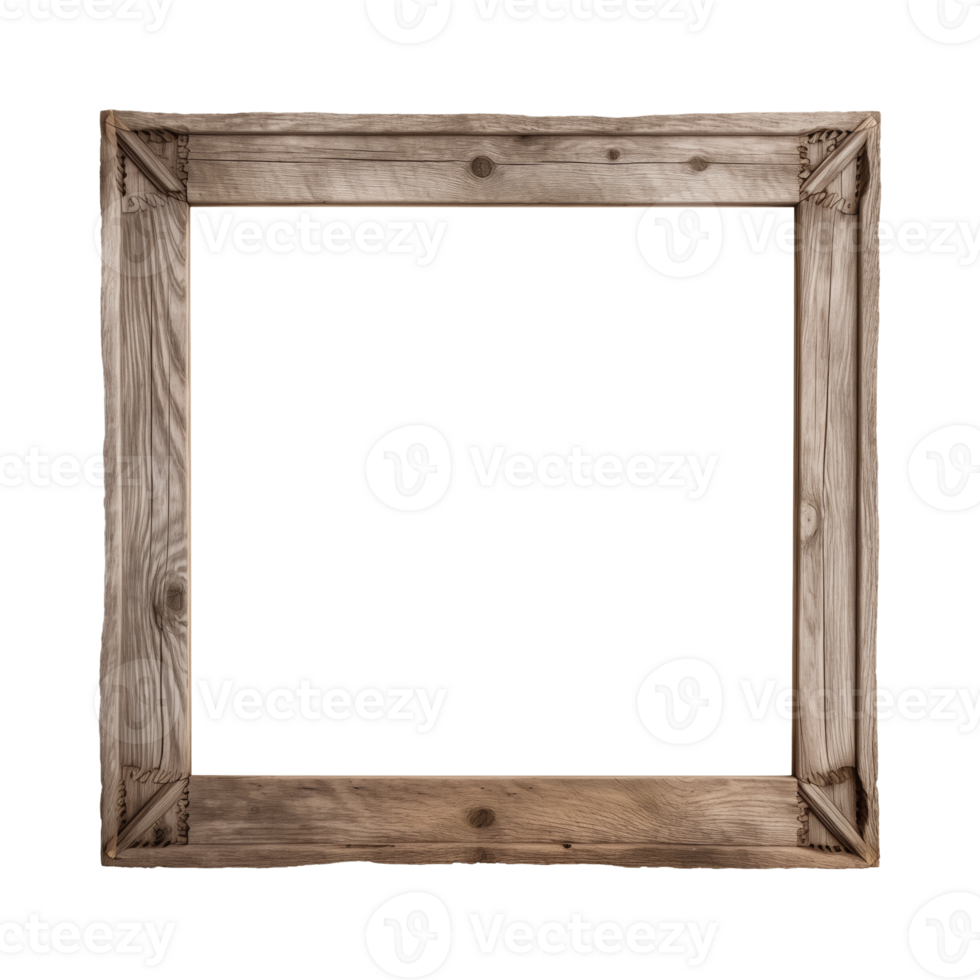 AI generated an old wooden square frame isolated on a transparent background png