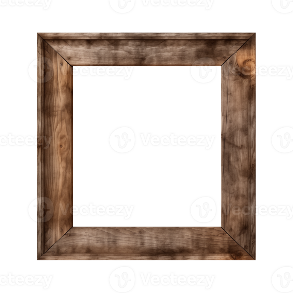 AI generated an old wooden square frame isolated on a transparent background png