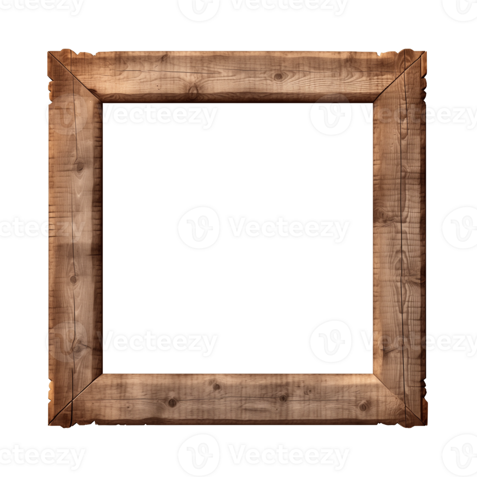 AI generated an old wooden square frame isolated on a transparent background png