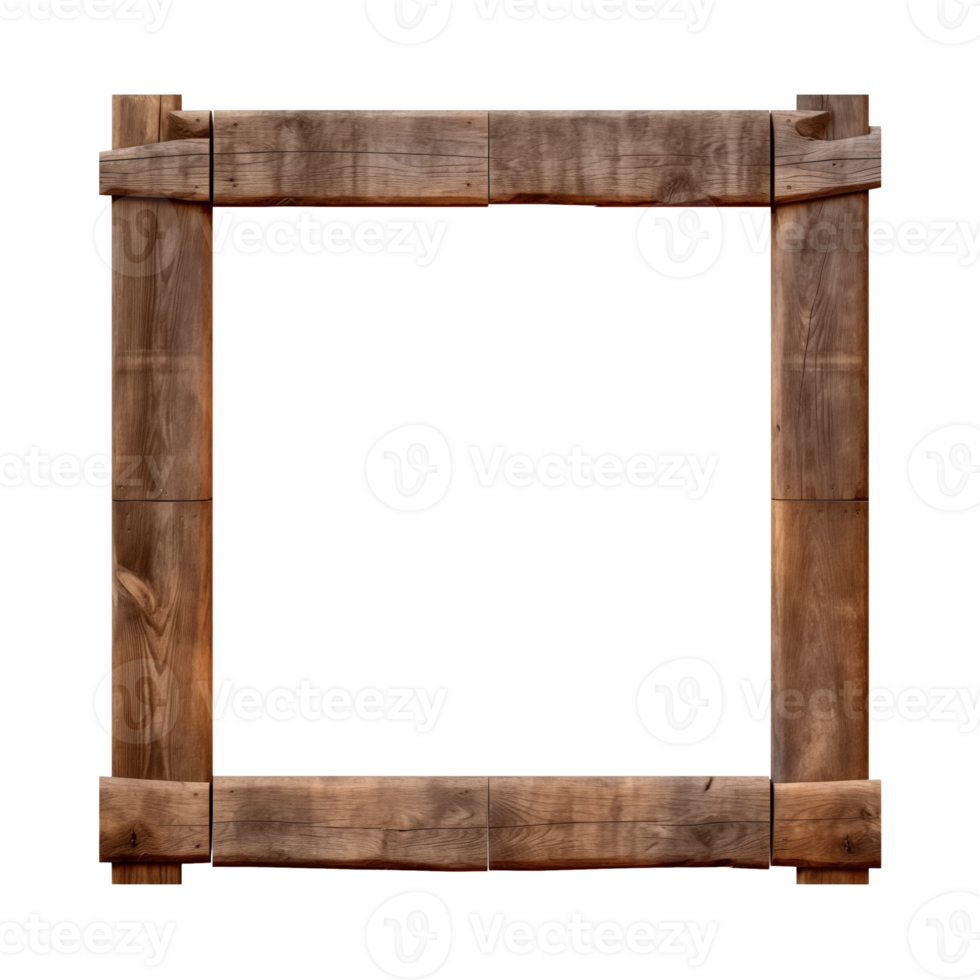 AI generated an old wooden square frame isolated on a transparent background png