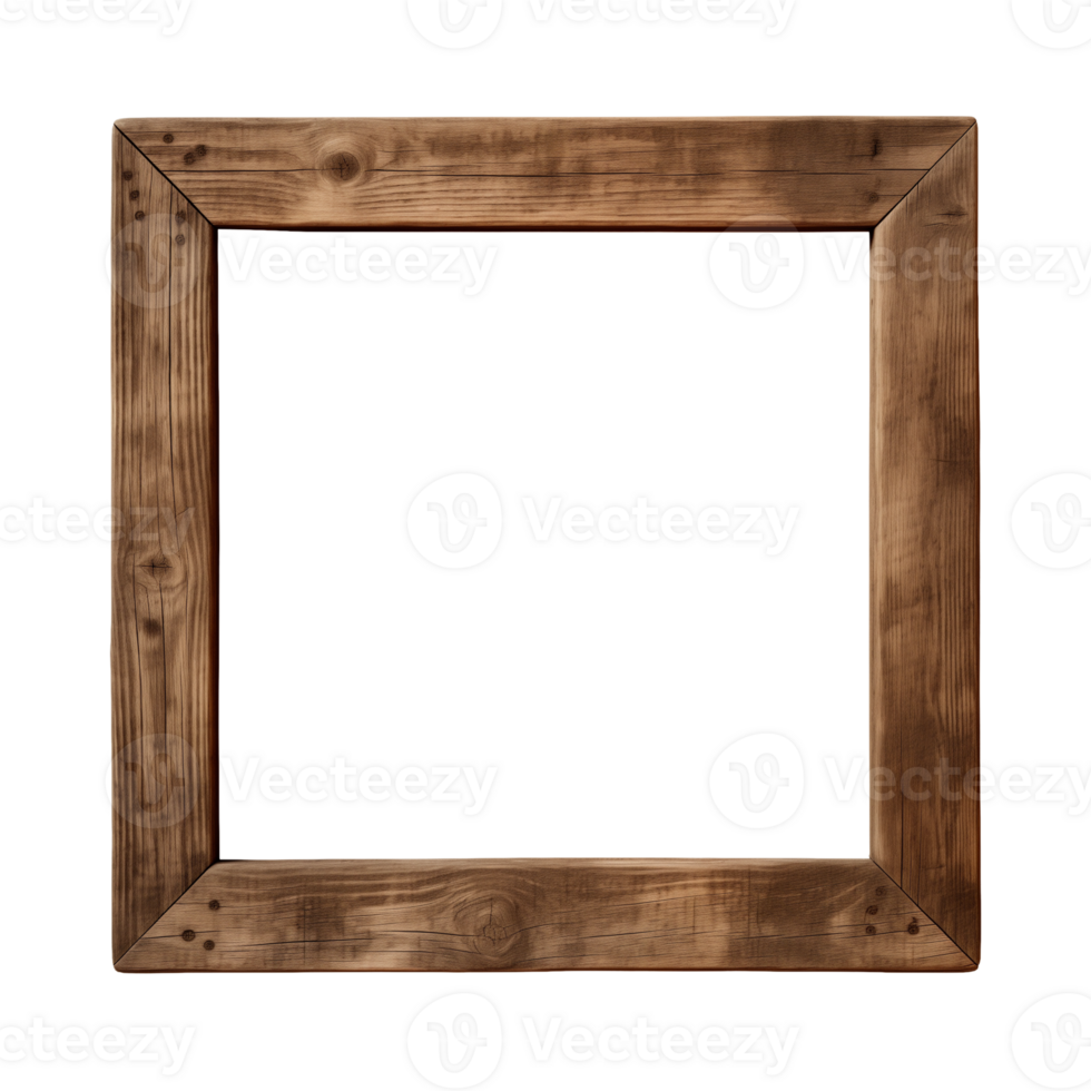 AI generated an old wooden square frame isolated on a transparent background png
