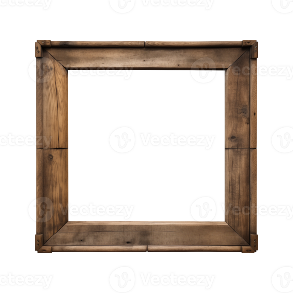 AI generated an old wooden square frame isolated on a transparent background png