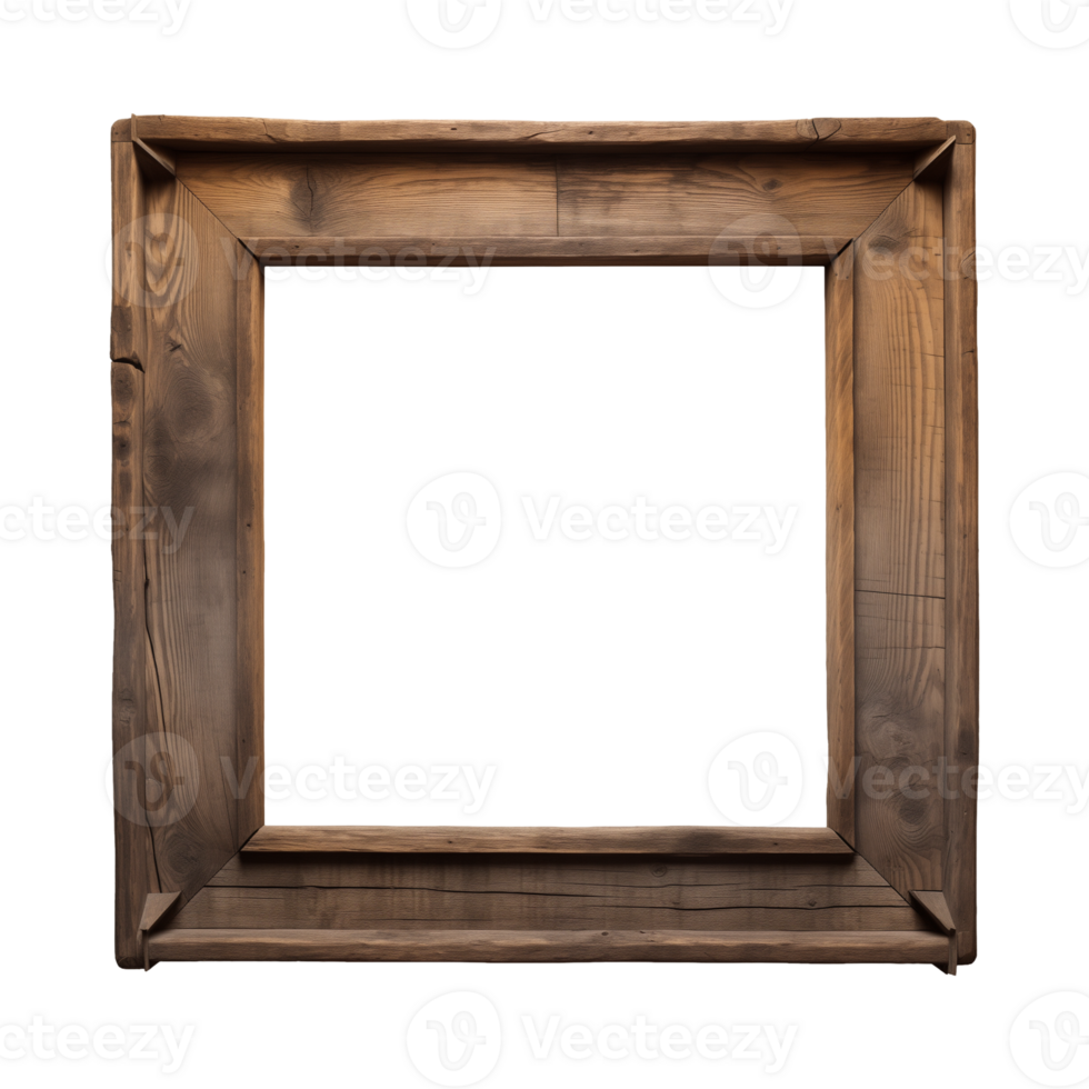 AI generated an old wooden square frame isolated on a transparent background png