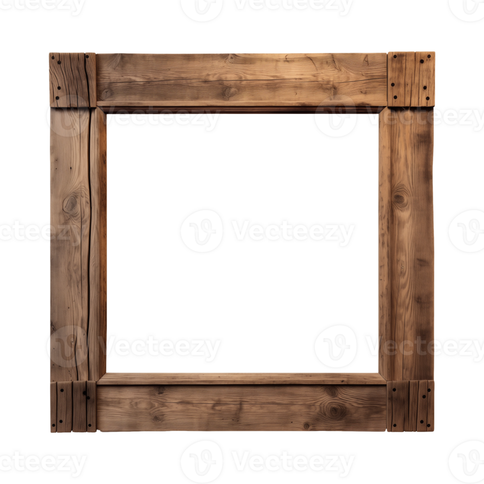 AI generated an old wooden square frame isolated on a transparent background png