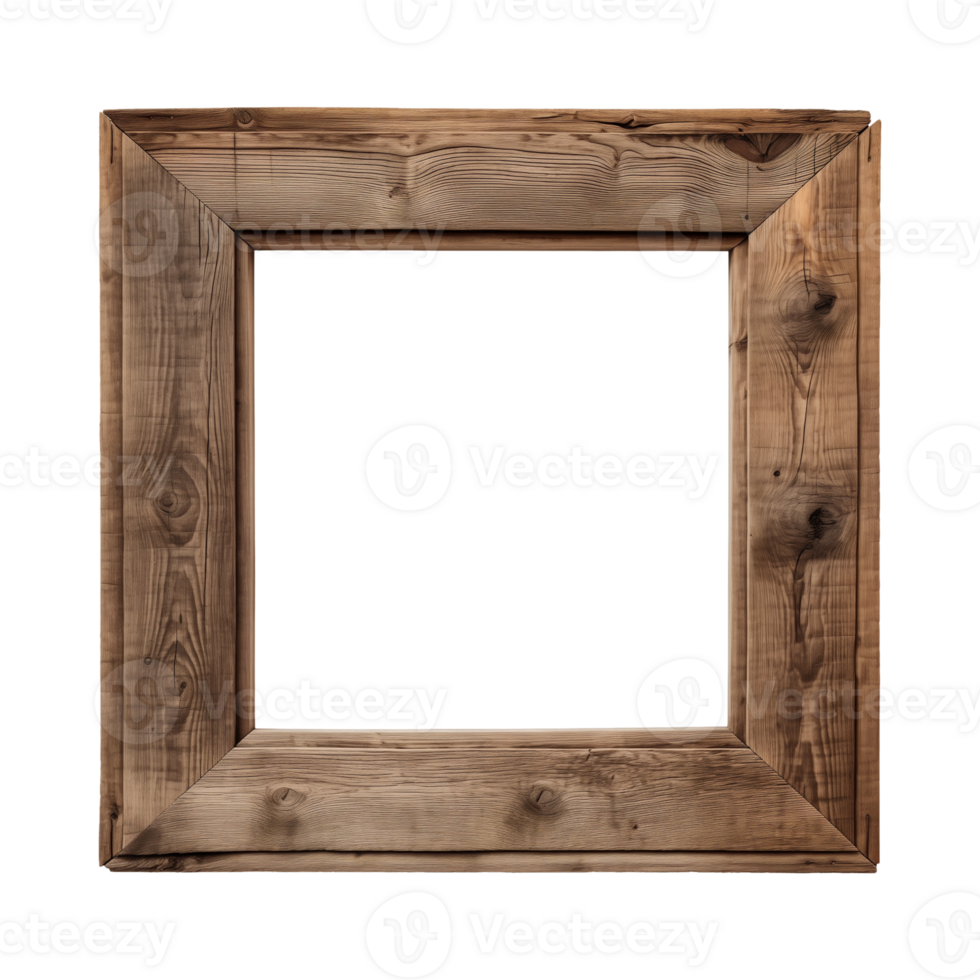 AI generated an old wooden square frame isolated on a transparent background png