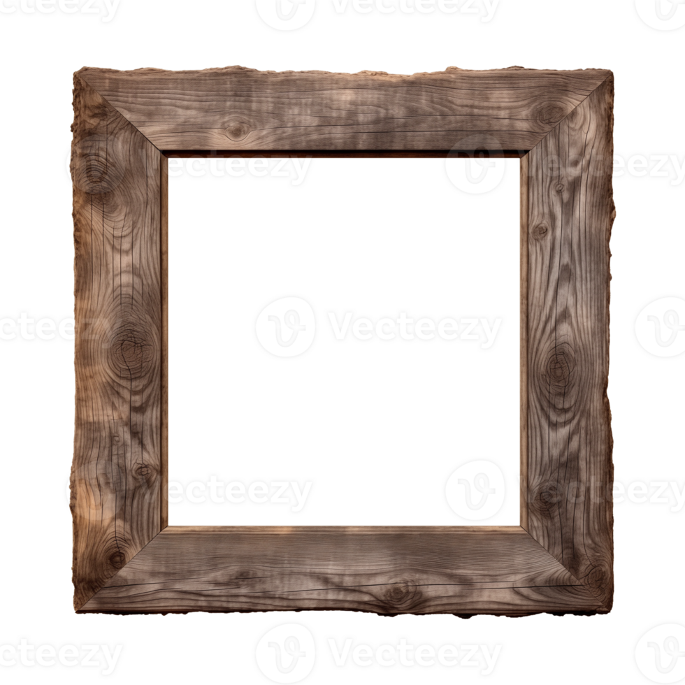 AI generated an old wooden square frame isolated on a transparent background png