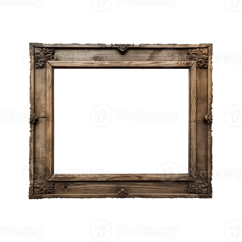 AI generated an old wooden square frame isolated on a transparent background png