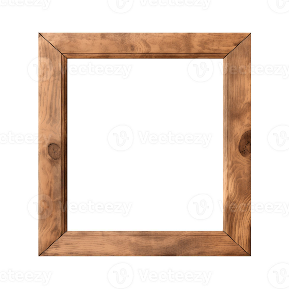 AI generated an old wooden square frame isolated on a transparent background png