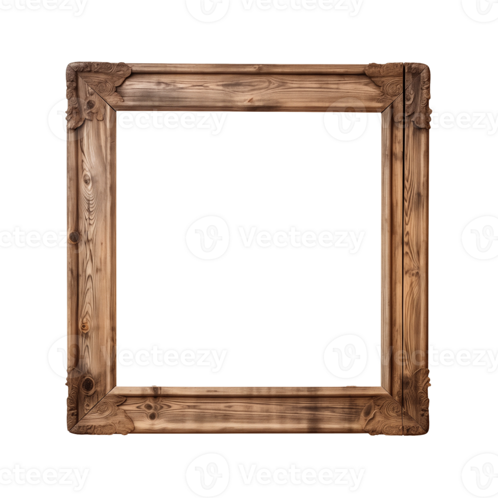 AI generated an old wooden square frame isolated on a transparent background png