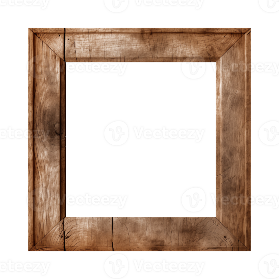 AI generated an old wooden square frame isolated on a transparent background png