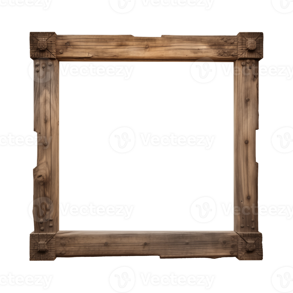 AI generated an old wooden square frame isolated on a transparent background png