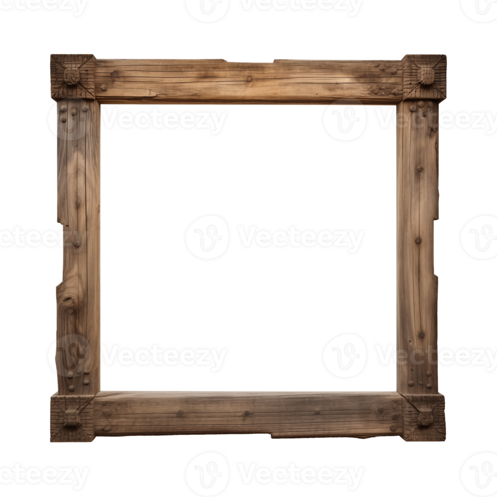 ai gerado a velho de madeira quadrado quadro, Armação isolado em uma transparente fundo png