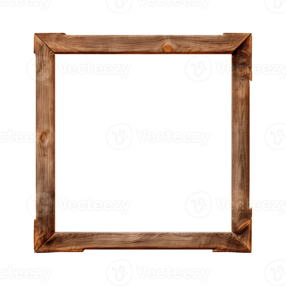 AI generated an old wooden square frame isolated on a transparent background png