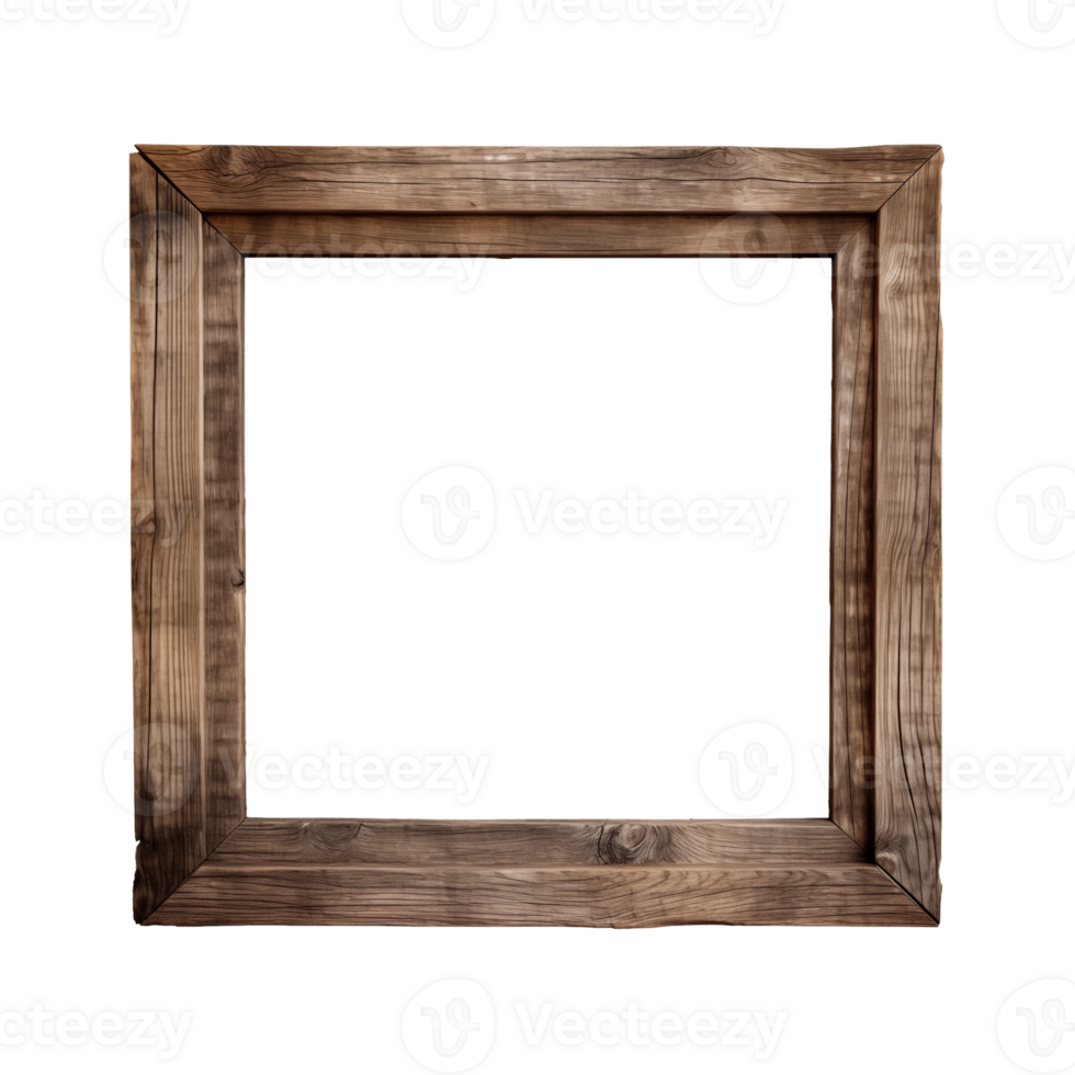 AI generated an old wooden square frame isolated on a transparent background png