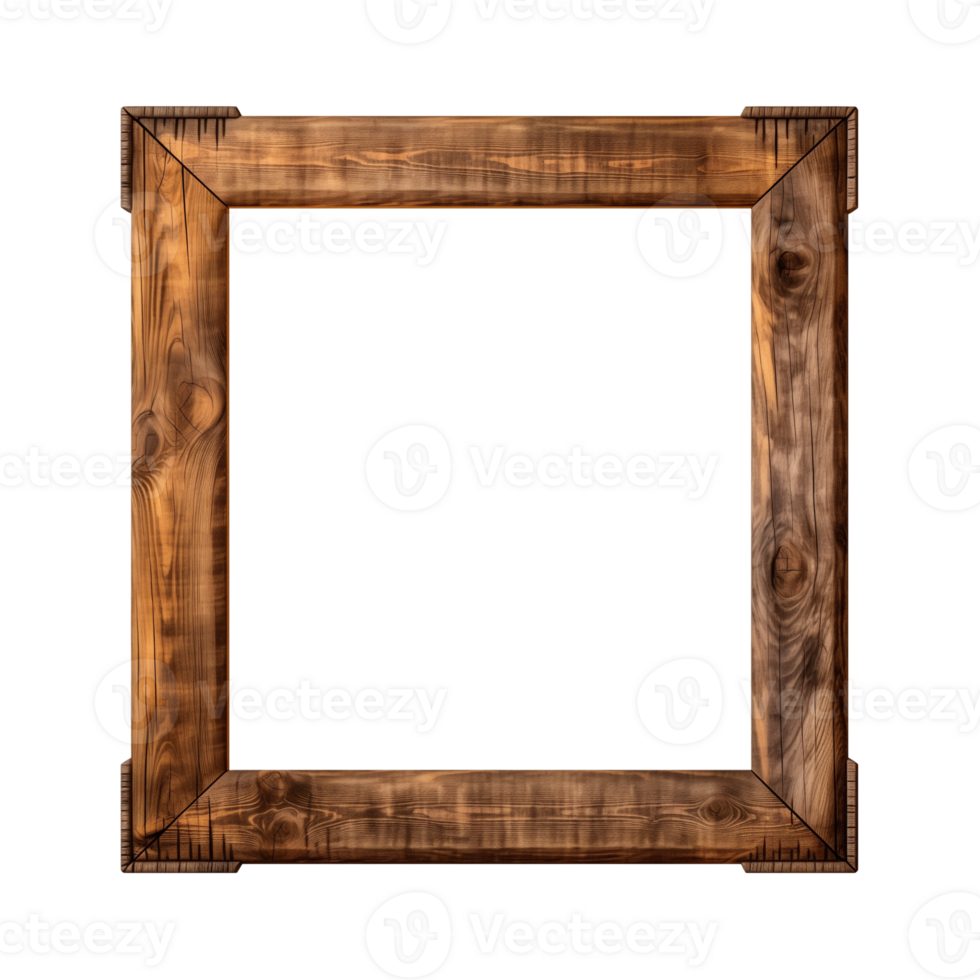 AI generated an old wooden square frame isolated on a transparent background png