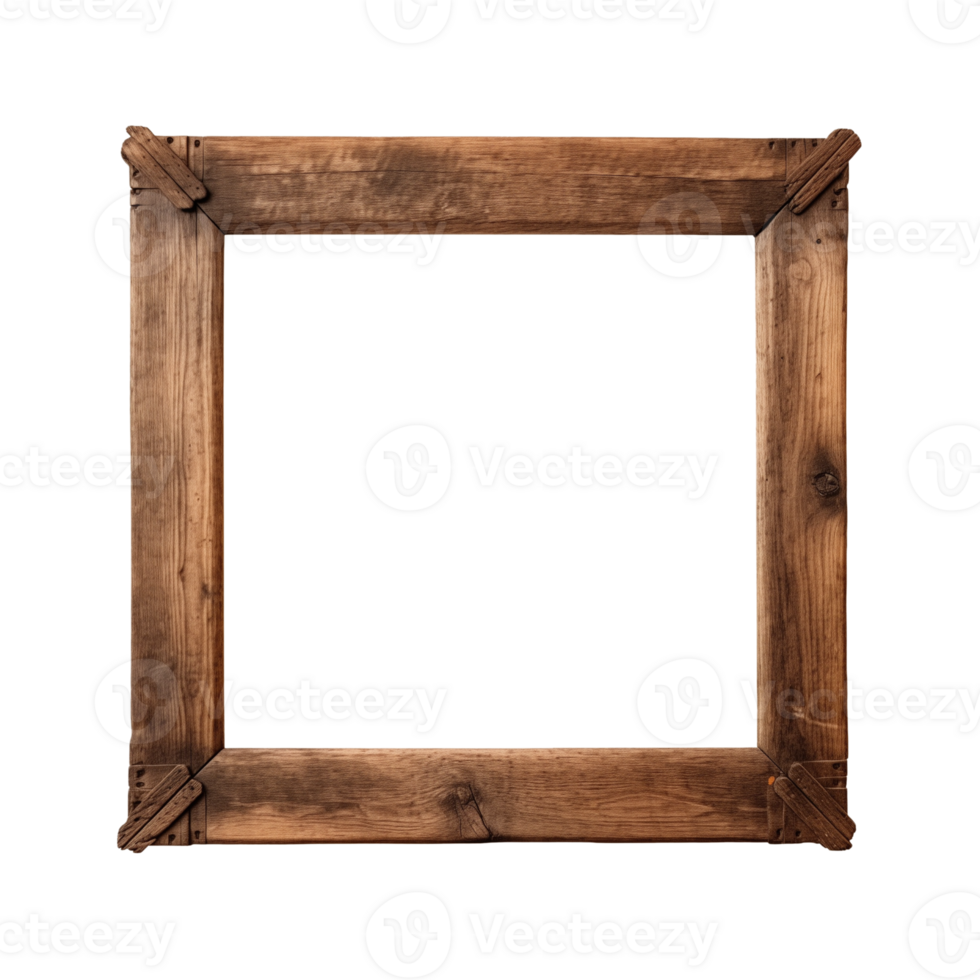 AI generated an old wooden square frame isolated on a transparent background png