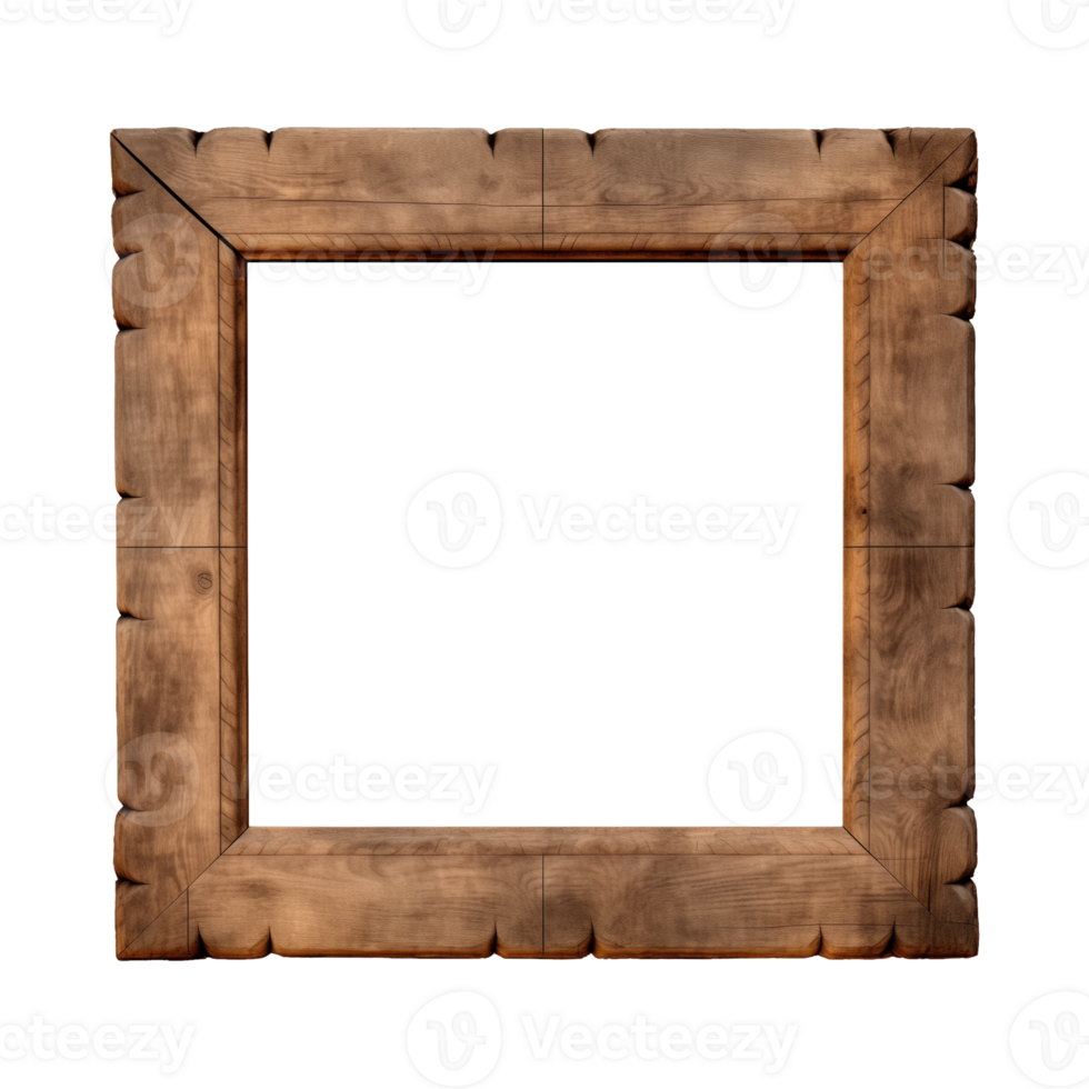AI generated an old wooden square frame isolated on a transparent background png