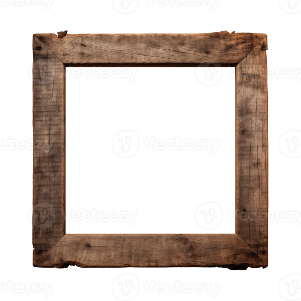 AI generated an old wooden square frame isolated on a transparent background png