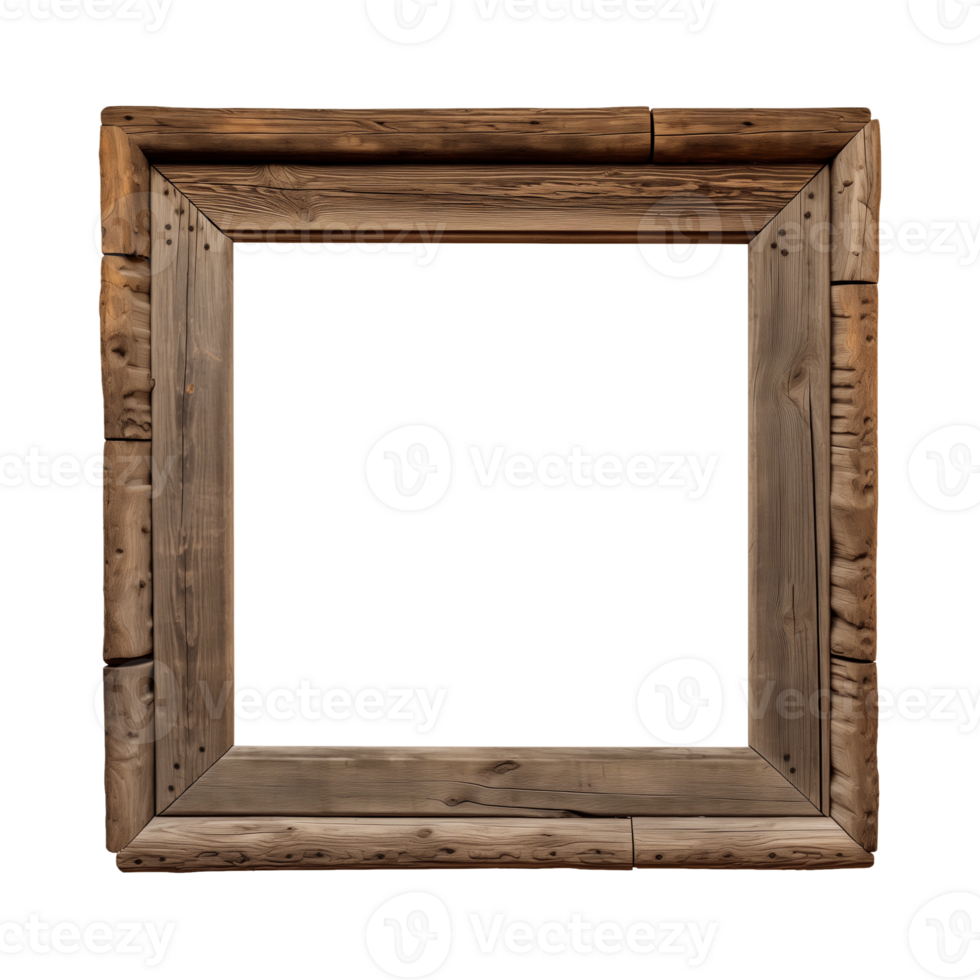 AI generated an old wooden square frame isolated on a transparent background png