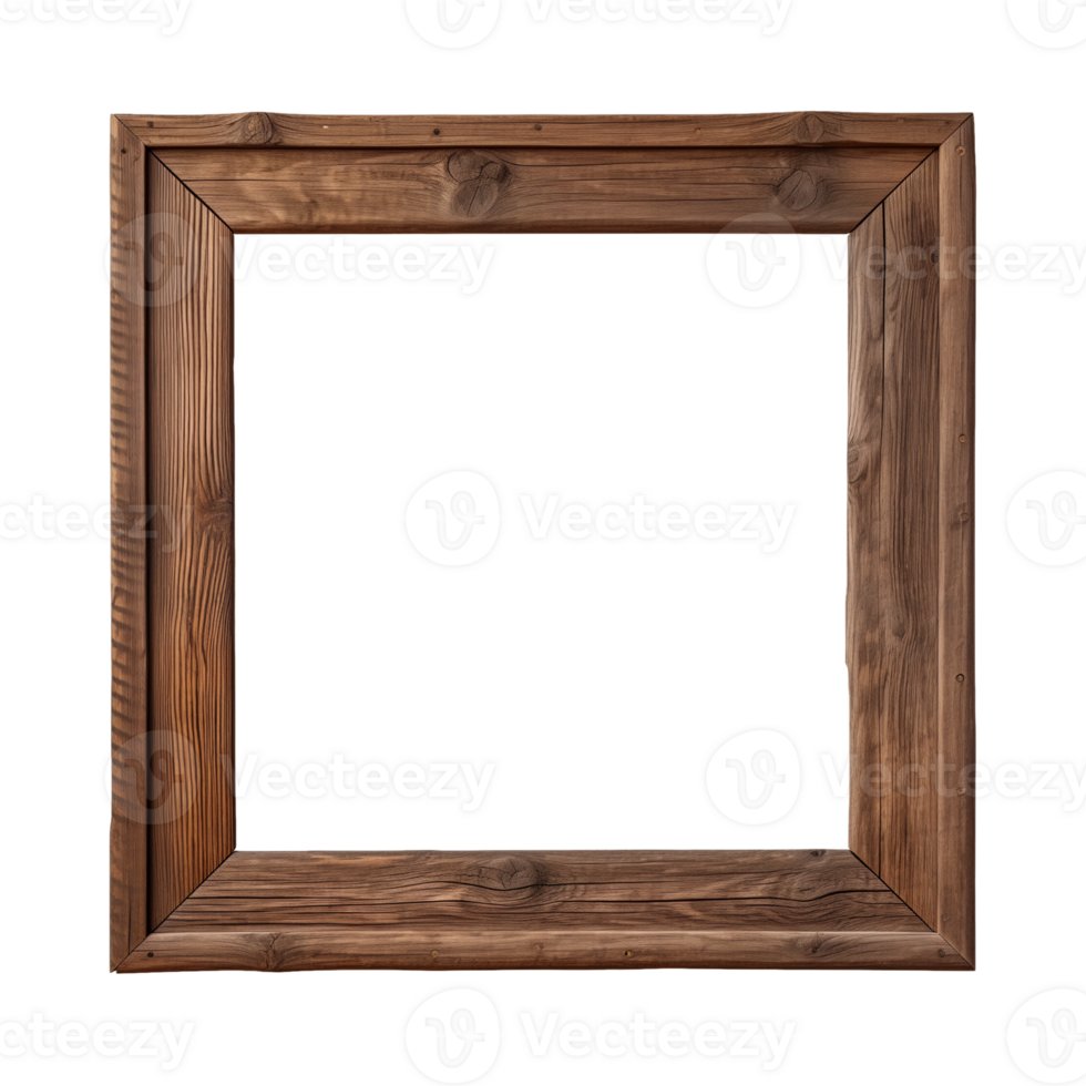 AI generated an old wooden square frame isolated on a transparent background png