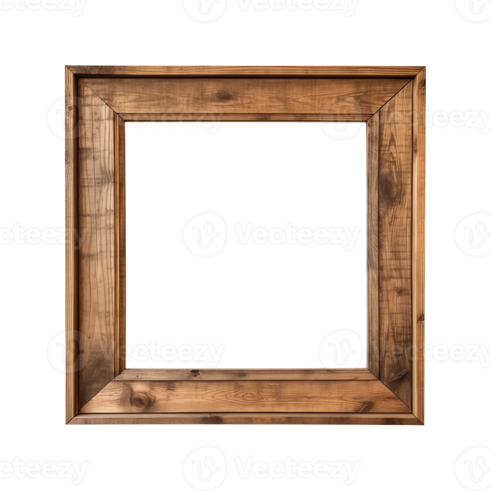 AI generated an old wooden square frame isolated on a transparent background png