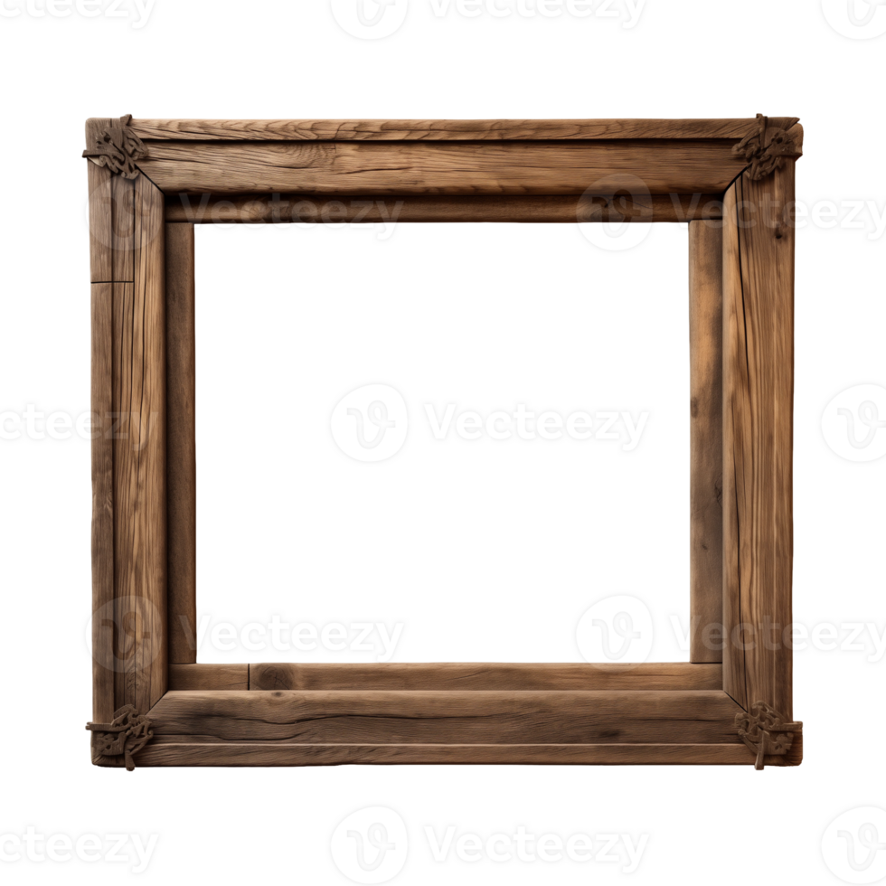 AI generated an old wooden square frame isolated on a transparent background png